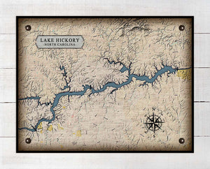 Lake Hickory North Carolina Map Design  - On 100% Natural Linen