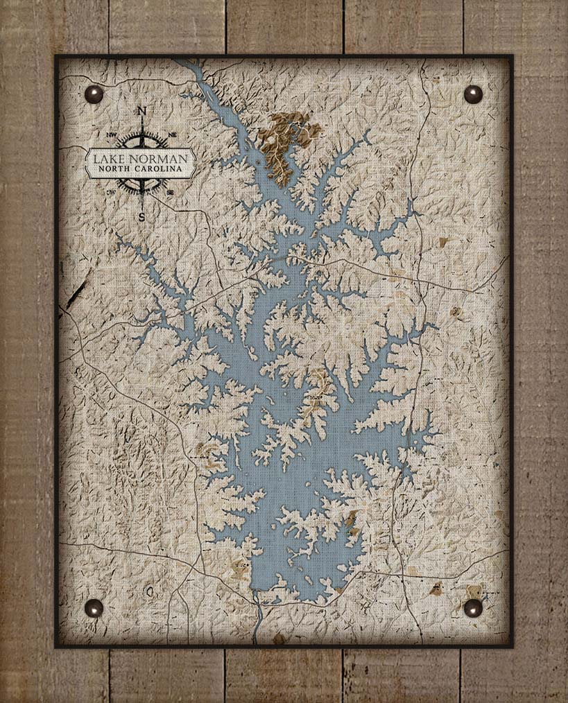Lake Norman North Carolina Map Design  - On 100% Natural Linen