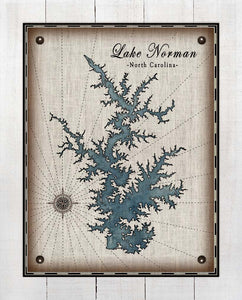 Lake Norman North Carolina Map Design (3)  - On 100% Natural Linen