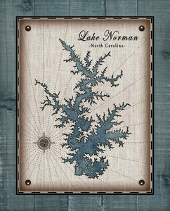 Lake Norman North Carolina Map Design (3)  - On 100% Natural Linen