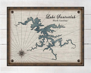 Lake Santeetlah North Carolina Map Design (3)  - On 100% Natural Linen