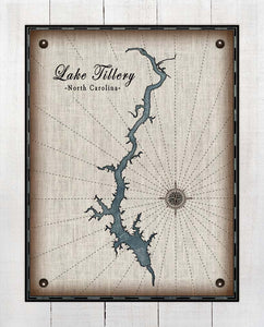 Lake Tillery North Carolina Map Design (2) - On 100% Natural Linen