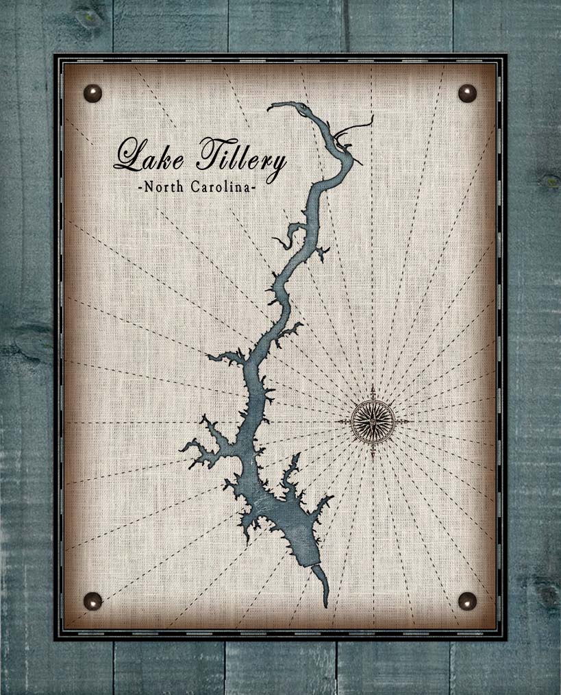 Lake Tillery North Carolina Map Design (2) - On 100% Natural Linen