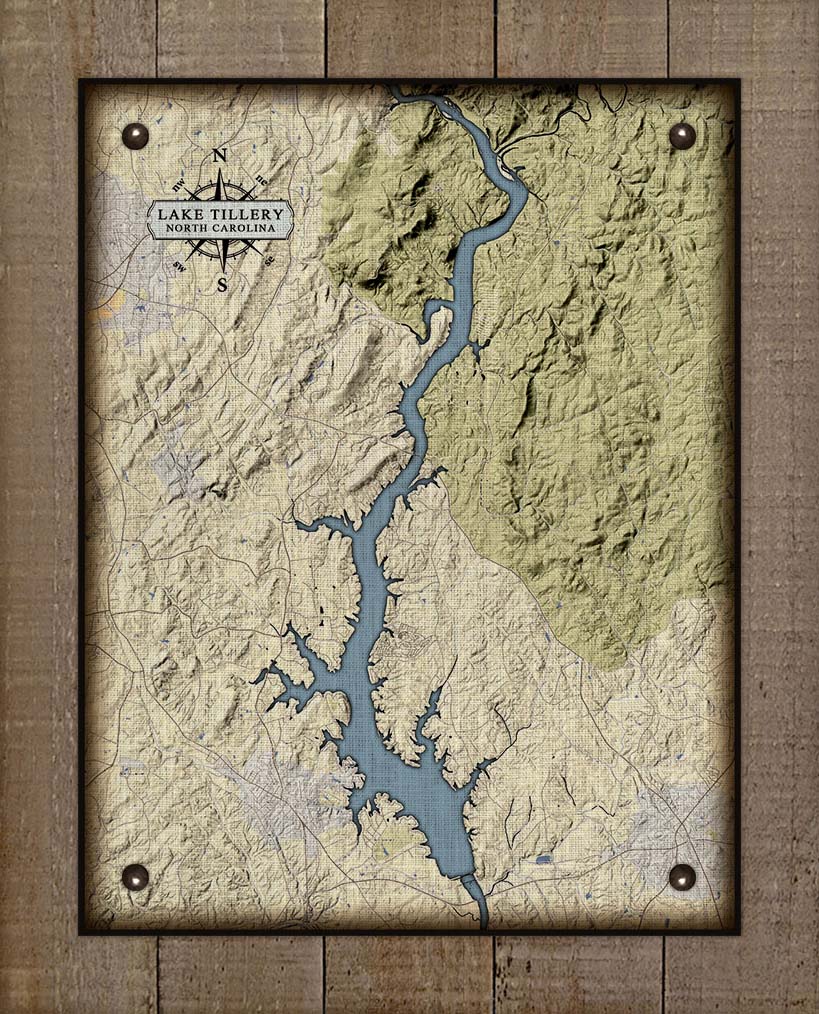 Lake Tillery North Carolina Map Design - On 100% Natural Linen
