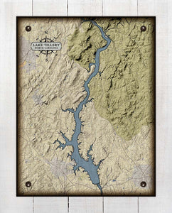 Lake Tillery North Carolina Map Design - On 100% Natural Linen