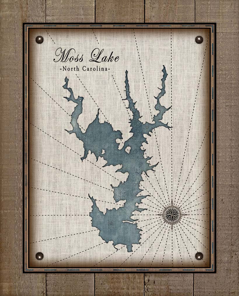 Moss Lake North Carolina Map Design (2)  - On 100% Natural Linen