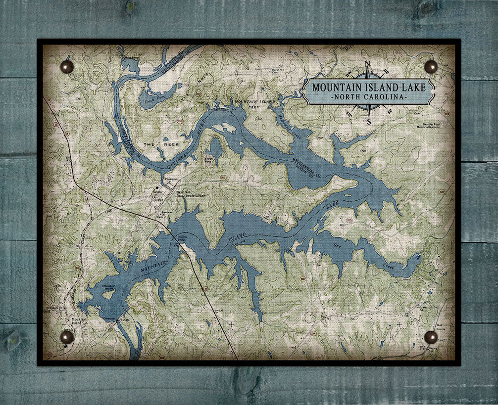 Mountain Island Lake, North Carolina Map Design - On 100% Natural Linen