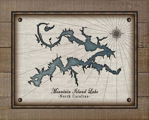 Mountain Island Lake North Carolina Map Design #2   - On 100% Natural Linen