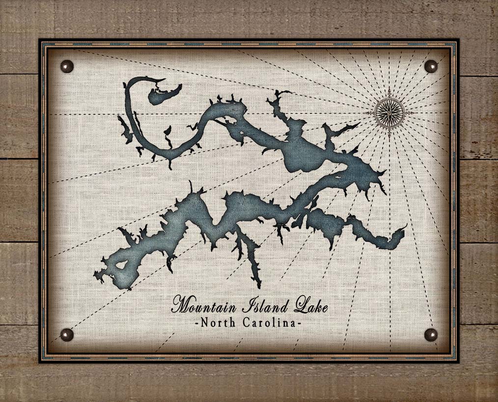Mountain Island Lake North Carolina Map Design #2   - On 100% Natural Linen