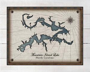 Mountain Island Lake North Carolina Map Design #2   - On 100% Natural Linen