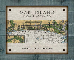 Oak Island North Carolina Nautical Chart - On 100% Natural Linen