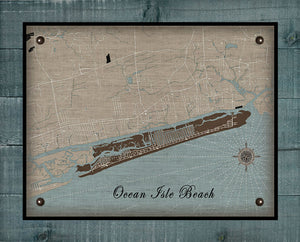 Ocean Isle Beach North Carolina Map Design - On 100% Natural Linen