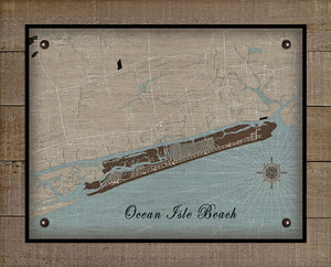 Ocean Isle Beach North Carolina Map Design - On 100% Natural Linen