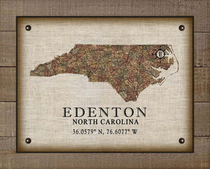 Edenton North Carolina Vintage Design - On 100% Natural Linen