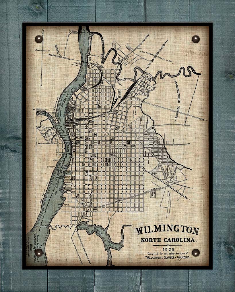 1929 Wilmington North Carolina Map Design   - On 100% Natural Linen
