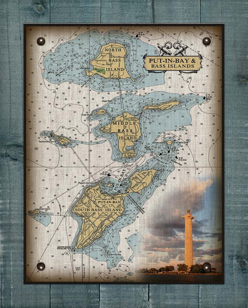 Put-In-Bay & Bass Islands Ohio Nautical Chart (2) - Board Mounted Canvas Print