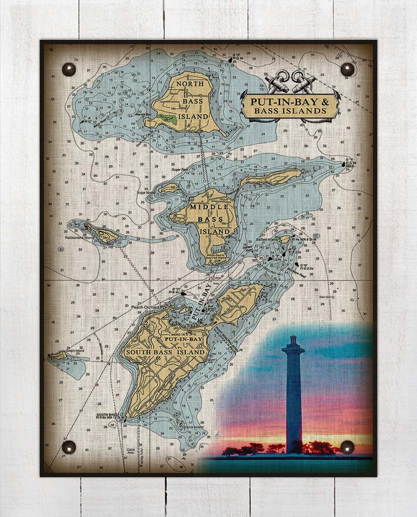 Put-In-Bay & Bass Islands Ohio Nautical Chart (3) - On 100% Natural Linen