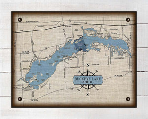 Buckeye Lake Ohio Map Design - On 100% Natural Linen