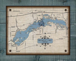 Buckeye Lake Ohio Map Design - On 100% Natural Linen