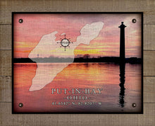 Load image into Gallery viewer, Put-In-Bay - Ohio -  Light House And Map -  Design -4- Horizontal (3) - On 100% Natural Linen
