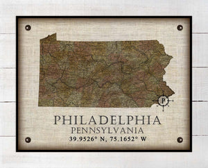 Philadelphia Pennsylvania  Vintage Design - On 100% Natural Linen