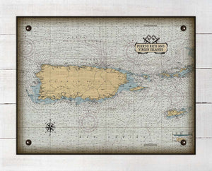 Puerto Rico Nautical Chart - On 100% Natural Linen