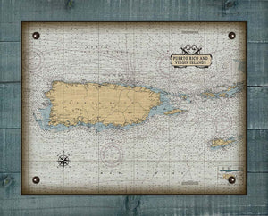 Puerto Rico Nautical Chart - On 100% Natural Linen