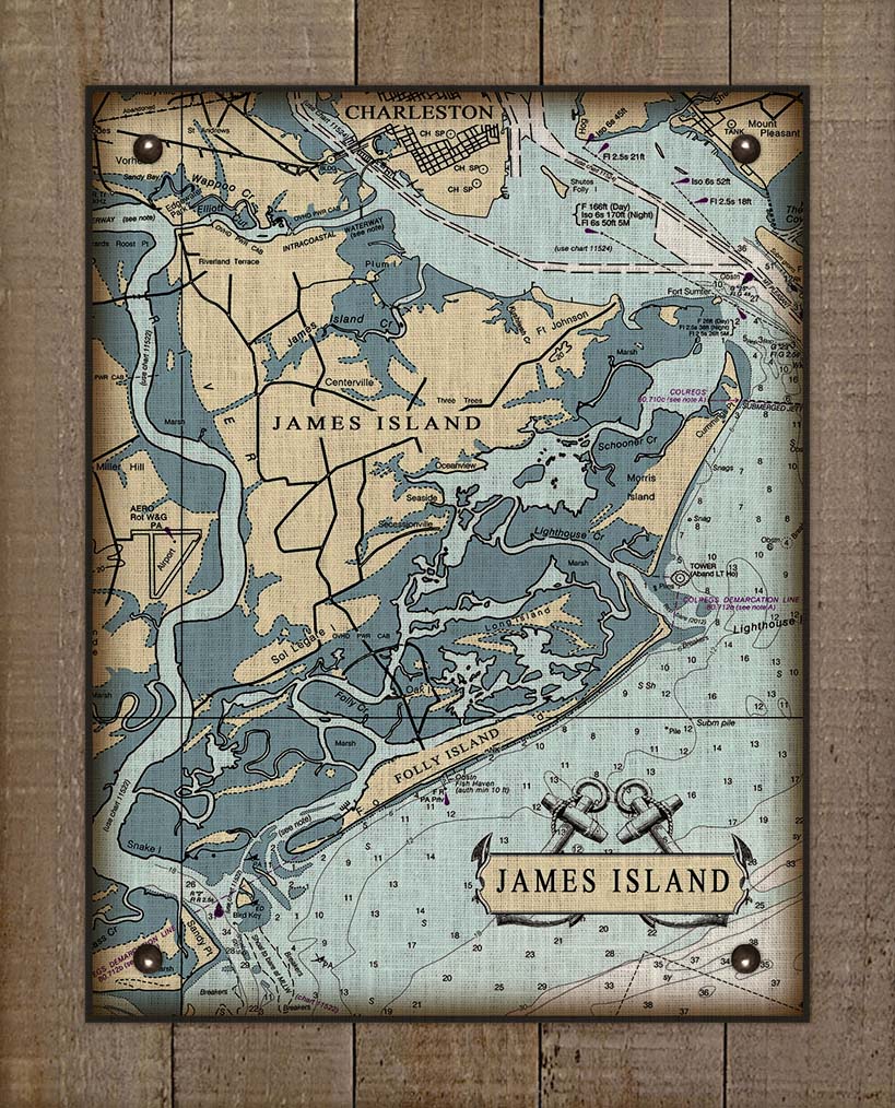 James Island South Carolina Nautical Chart - On 100% Natural Linen