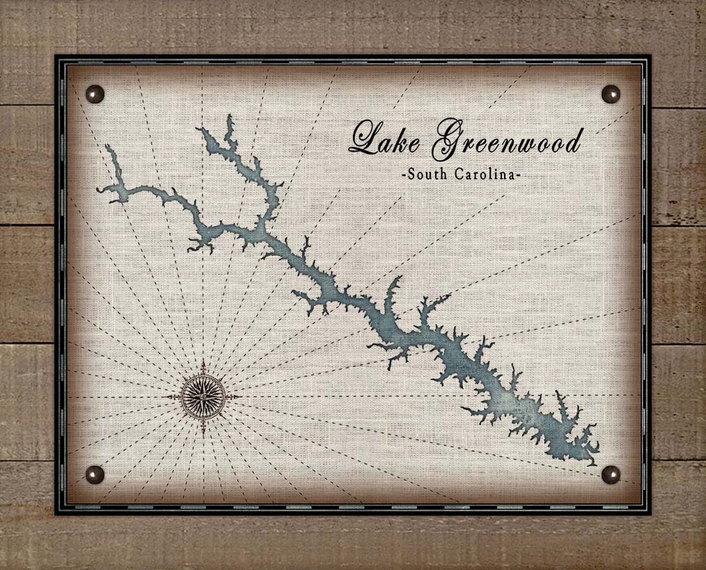 Lake Greenwood South Carolina Map Design - On 100% Natural Linen