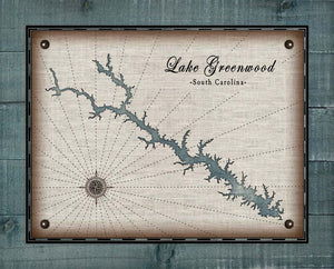 Lake Greenwood South Carolina Map Design - On 100% Natural Linen