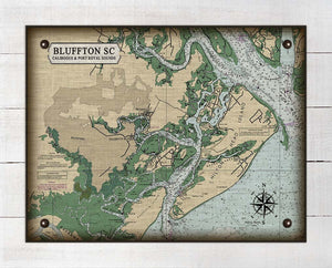 Bluffton South Carolina Nautical Chart - On 100% Natural Linen