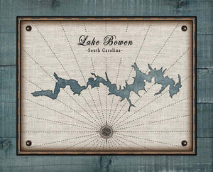 Lake Bowen South Carolina Map Design - On 100% Natural Linen