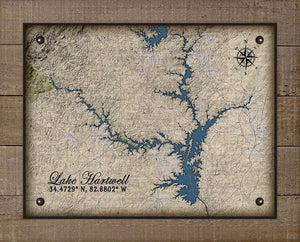 Lake Hartwell South Carolina Map Design - On 100% Natural Linen