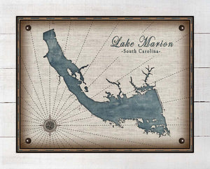 Lake Marion South Carolina Map Design - On 100% Natural Linen