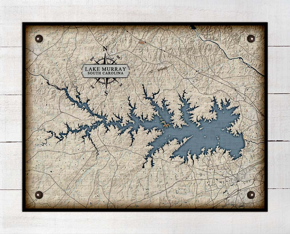 Lake Murray South Carolina Map Design - On 100% Natural Linen
