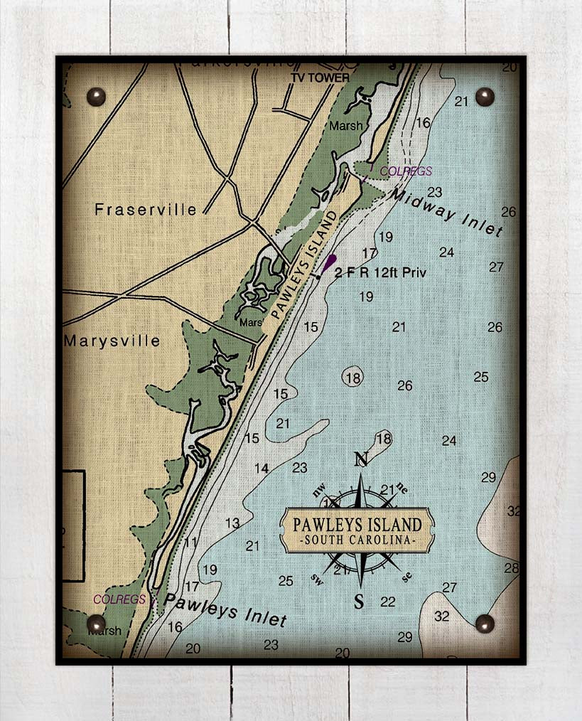 Pawleys Island South Carolina Nautical Chart - On 100% Natural Linen