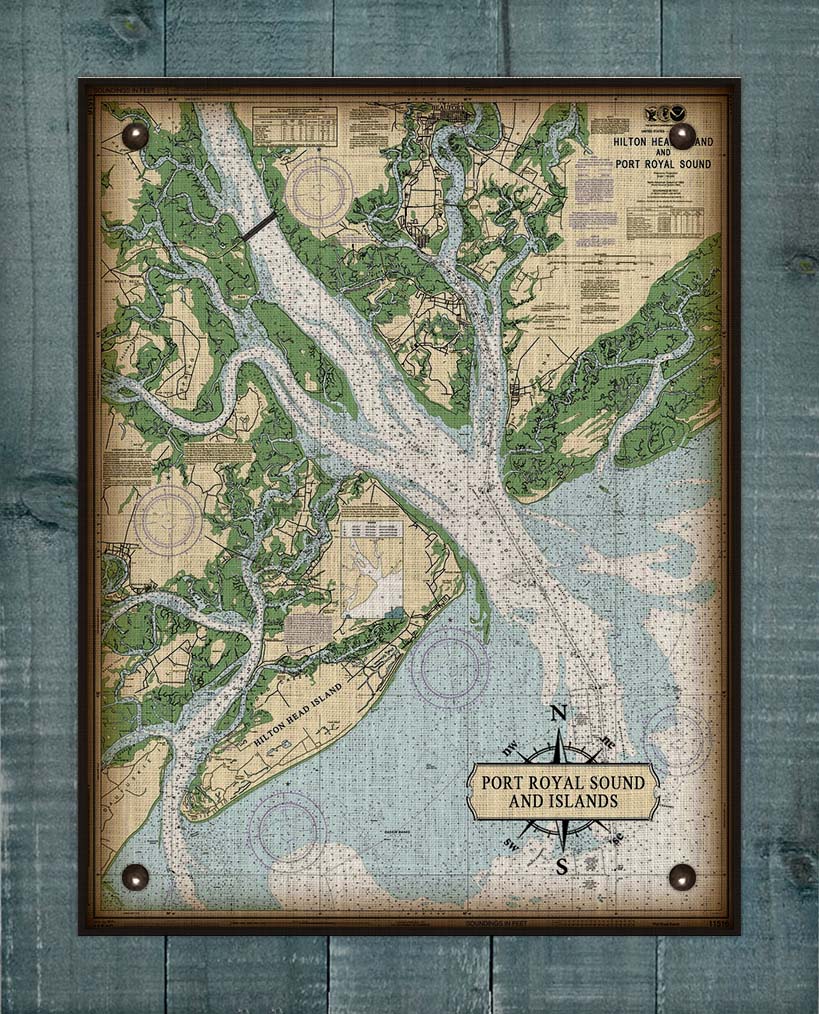 Port Royal Sound Carolina Nautical Chart - On 100% Natural Linen
