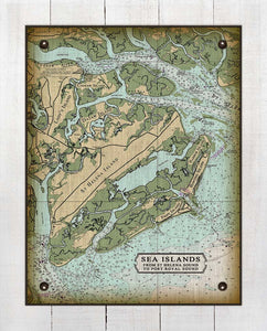 Sea Islands South Carolina Nautical Chart - On 100% Natural Linen