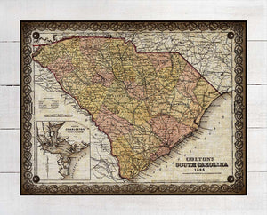 1865 South Carolina Map Design - On 100% Natural Linen