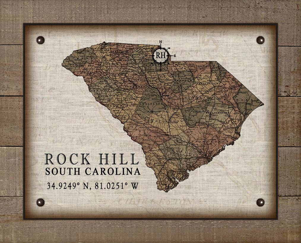 Rock Hill South Carolina Vintage Design - On 100% Natural Linen