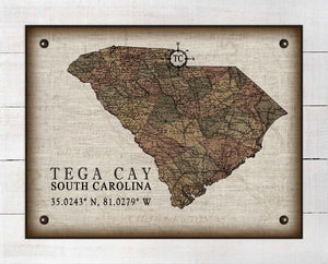 Tega Cay South Carolina Vintage Design - On 100% Natural Linen