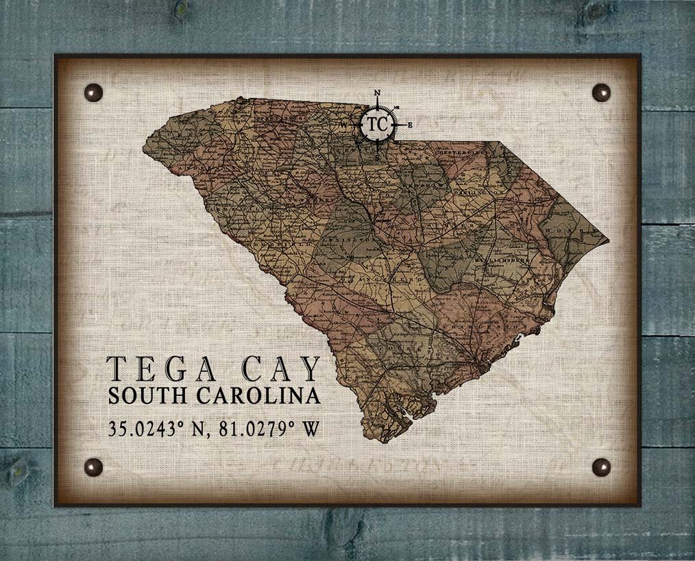 Tega Cay South Carolina Vintage Design - On 100% Natural Linen