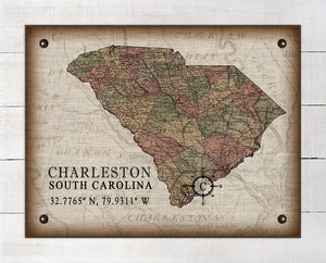 Charleston South Carolina Vintage Design - On 100% Natural Linen