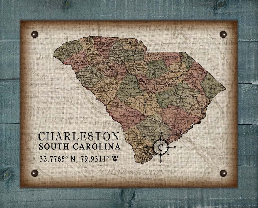 Charleston South Carolina Vintage Design - On 100% Natural Linen