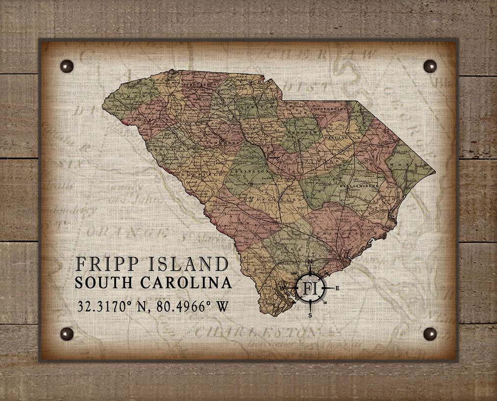 Fripp Island South Carolina Vintage Design - On 100% Natural Linen