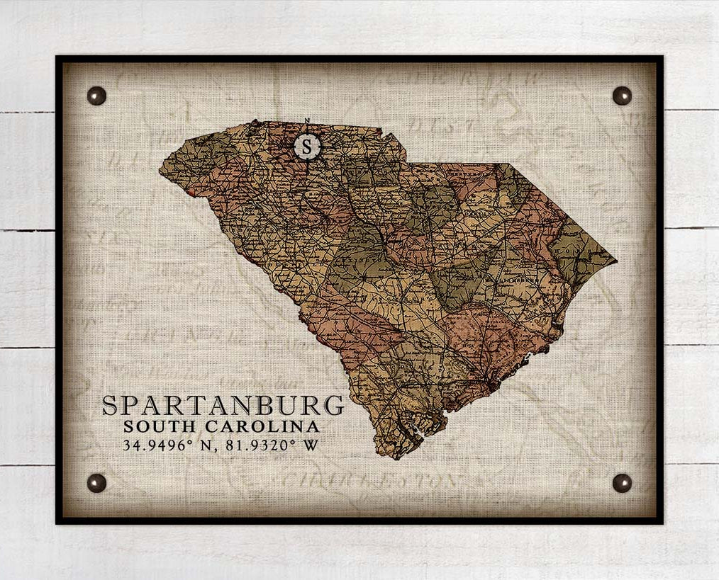 Spartanburg South Carolina Vintage Design - On 100% Natural Linen