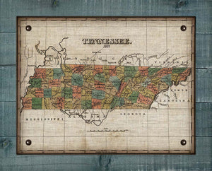 1827 Tennessee Map Design - On 100% Natural Linen
