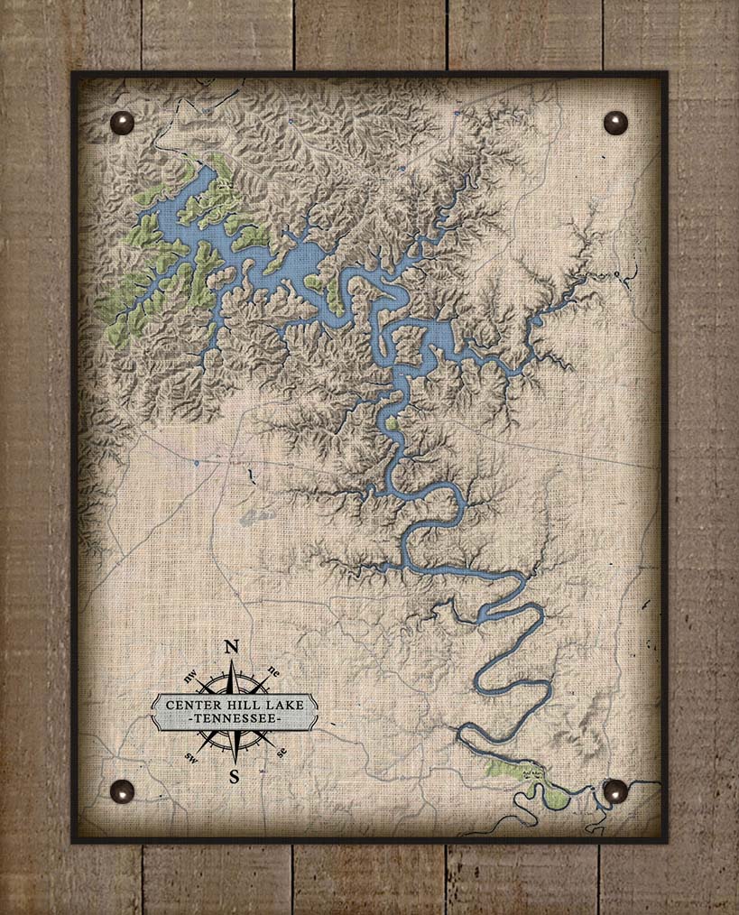 Center Hill Lake Tennessee Map Design - On 100% Natural Linen