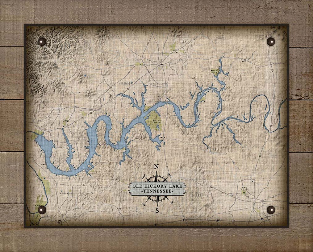 Old Hickory Lake Tennessee Map Design - On 100% Natural Linen