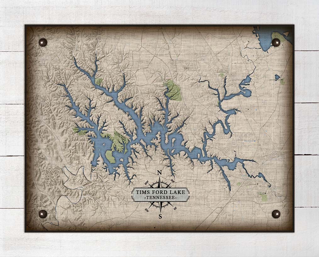 Tims Ford Lake Tennessee Map Design - On 100% Natural Linen
